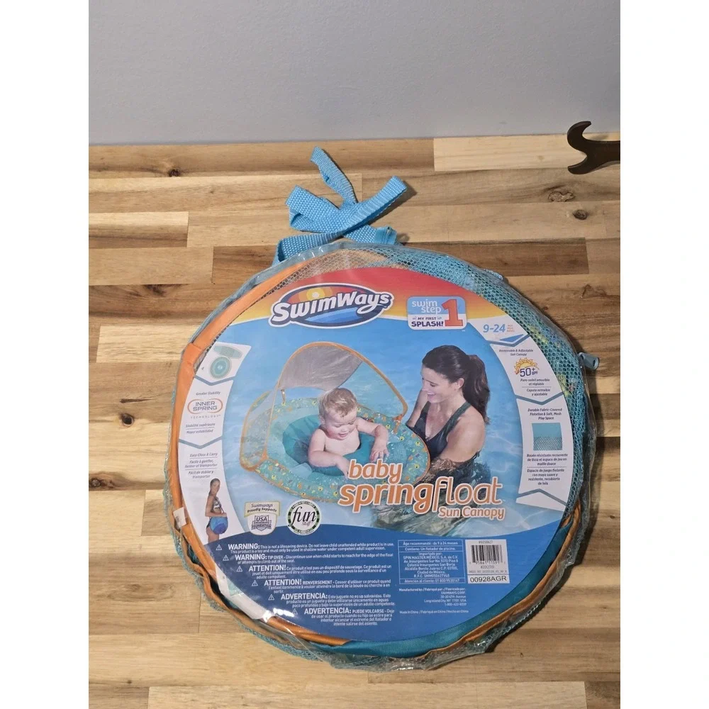 SwimWays Swim Step 1 Baby Spring Float‎ Sun Canopy Blue & Orange